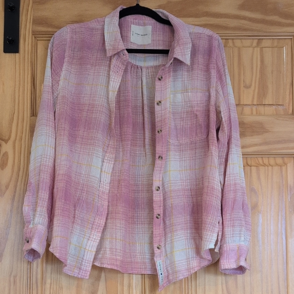 Lucky Brand Pink and Yellow Checkered Shirt